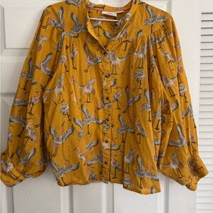Maeve by Anthropologie Yellow Bird Print Blouse